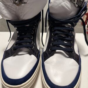 Versace White and Navy High-Top Sneakers